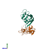 PDB entry 4e4d coloured by chain, side view.