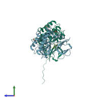 PDB entry 4e4n coloured by chain, side view.
