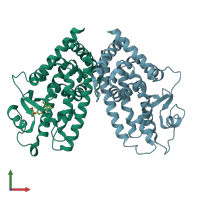 PDB entry 4e4q coloured by chain, front view.