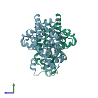PDB entry 4e4q coloured by chain, side view.