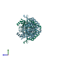 PDB entry 4e4t coloured by chain, side view.