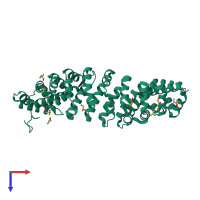 Monomeric assembly 1 of PDB entry 4e4v coloured by chemically distinct molecules, top view.