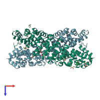 PDB entry 4e4v coloured by chain, top view.