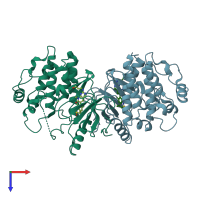 PDB entry 4e4x coloured by chain, top view.