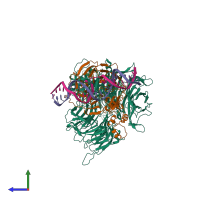 PDB entry 4e54 coloured by chain, side view.