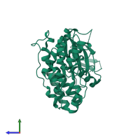 PDB entry 4e5b coloured by chain, side view.