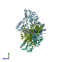 PDB entry 4e5k coloured by chain, side view.