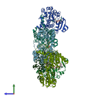 PDB entry 4e5p coloured by chain, side view.