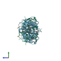 PDB entry 4e5v coloured by chain, side view.