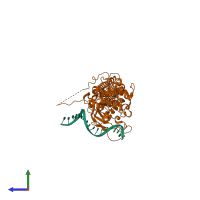 PDB entry 4e68 coloured by chain, side view.