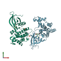 PDB entry 4e6d coloured by chain, front view.