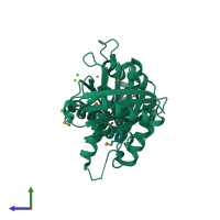 PDB entry 4e6e coloured by chain, side view.