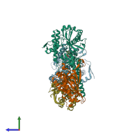 PDB entry 4e6n coloured by chain, side view.