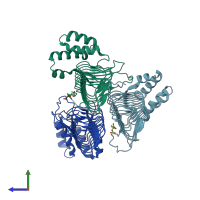 PDB entry 4e6t coloured by chain, side view.