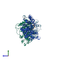 PDB entry 4e6w coloured by chain, side view.