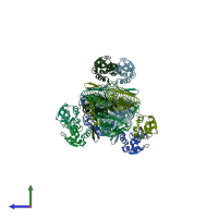 PDB entry 4e75 coloured by chain, side view.