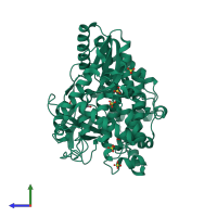 PDB entry 4e76 coloured by chain, side view.