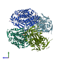 PDB entry 4e7d coloured by chain, side view.