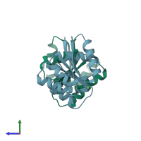 PDB entry 4e7o coloured by chain, side view.