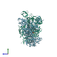 PDB entry 4e7s coloured by chain, side view.