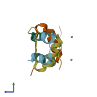 PDB entry 4e7t coloured by chain, side view.