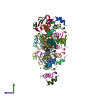 PDB entry 4e7v coloured by chain, side view.