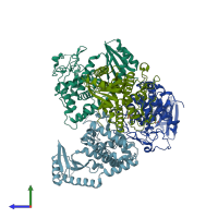 PDB entry 4e7x coloured by chain, side view.