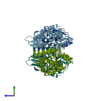 PDB entry 4e8e coloured by chain, side view.