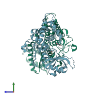 PDB entry 4e8f coloured by chain, side view.