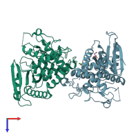 PDB entry 4e8f coloured by chain, top view.