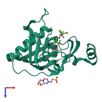 PDB entry 4e9b coloured by chain, top view.