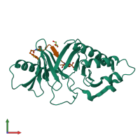 PDB entry 4e9d coloured by chain, front view.