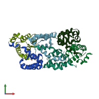 PDB entry 4e9m coloured by chain, front view.