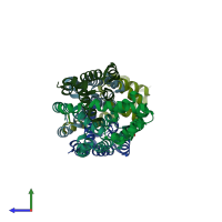 PDB entry 4e9m coloured by chain, side view.