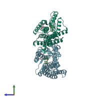 PDB entry 4ea3 coloured by chain, side view.