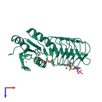 PDB entry 4eab coloured by chain, top view.