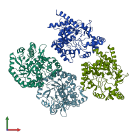 PDB entry 4eac coloured by chain, front view.