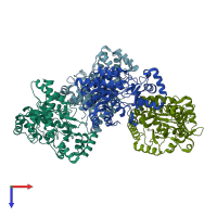 PDB entry 4eac coloured by chain, top view.