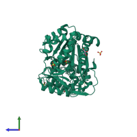 PDB entry 4eaf coloured by chain, side view.