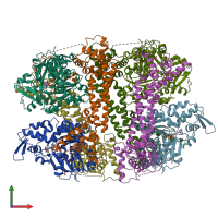 PDB entry 4eah coloured by chain, front view.