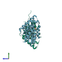 PDB entry 4eaq coloured by chain, side view.