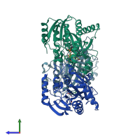 PDB entry 4ear coloured by chain, side view.