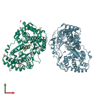 PDB entry 4eaw coloured by chain, front view.