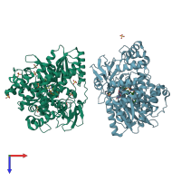PDB entry 4eaw coloured by chain, top view.