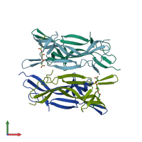 PDB entry 4eax coloured by chain, front view.