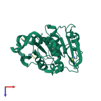 PDB entry 4eb0 coloured by chain, top view.