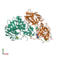 PDB entry 4eb2 coloured by chain, front view.