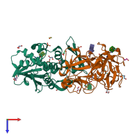 PDB entry 4eb2 coloured by chain, top view.