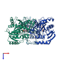 PDB entry 4eb8 coloured by chain, top view.