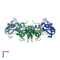 PDB entry 4eb9 coloured by chain, top view.